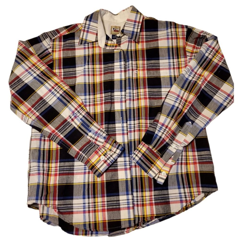 Cruel Girl Western Cowgirl Red Black Yellow White Plaid Shirt Size Medium